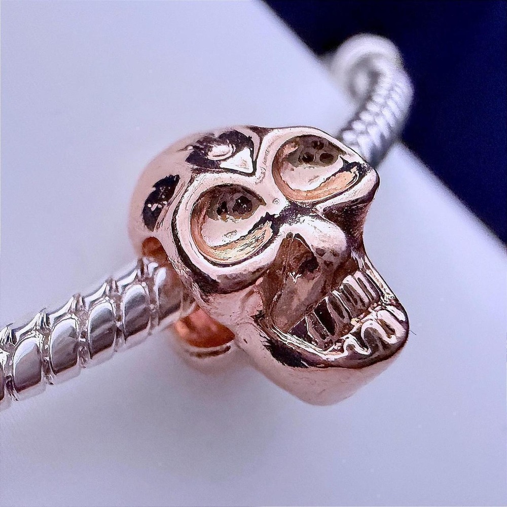 Pandora-like Gold Skull Bead Charm Fits Snake Chain Bracelet